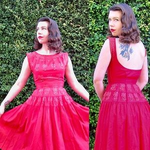 Vintage 1950s embroidered rhinestone dress